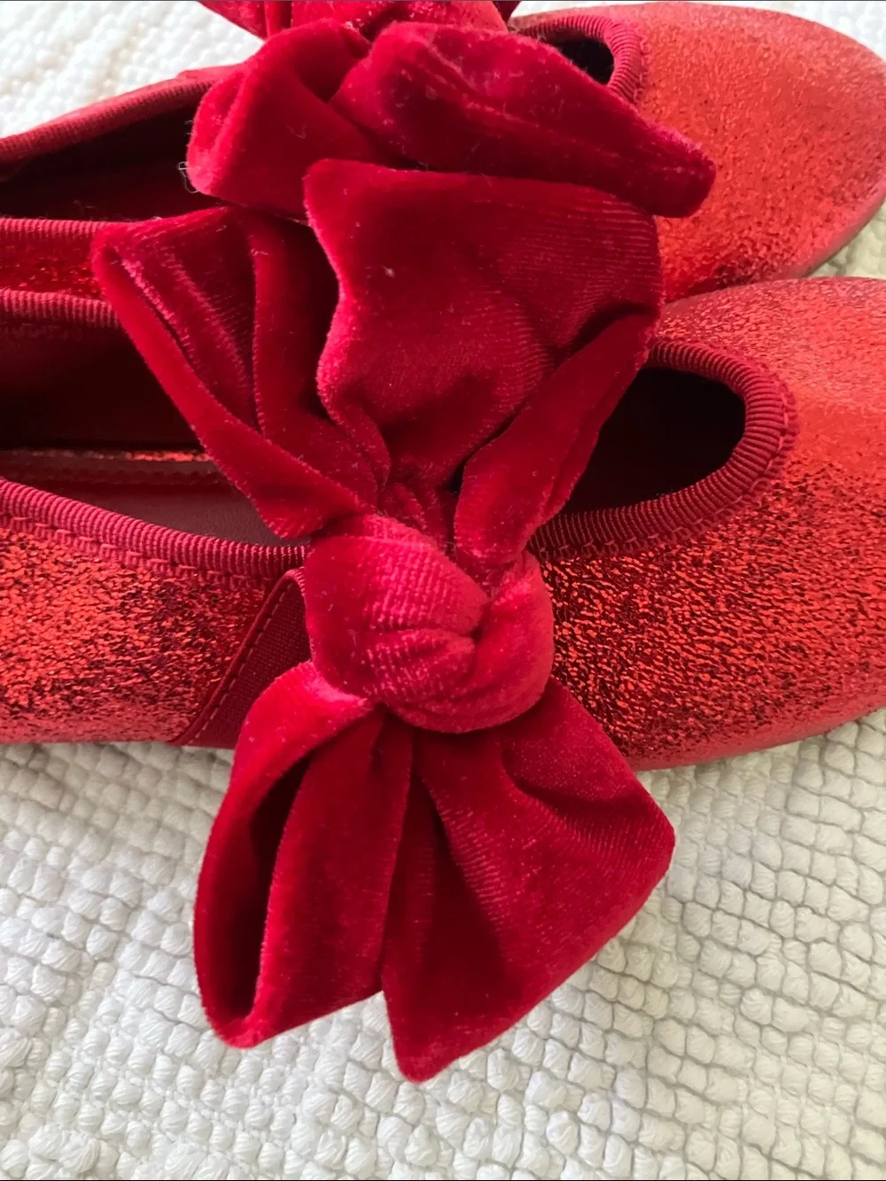 Girls' Red Glitter Bow Ballet Flats